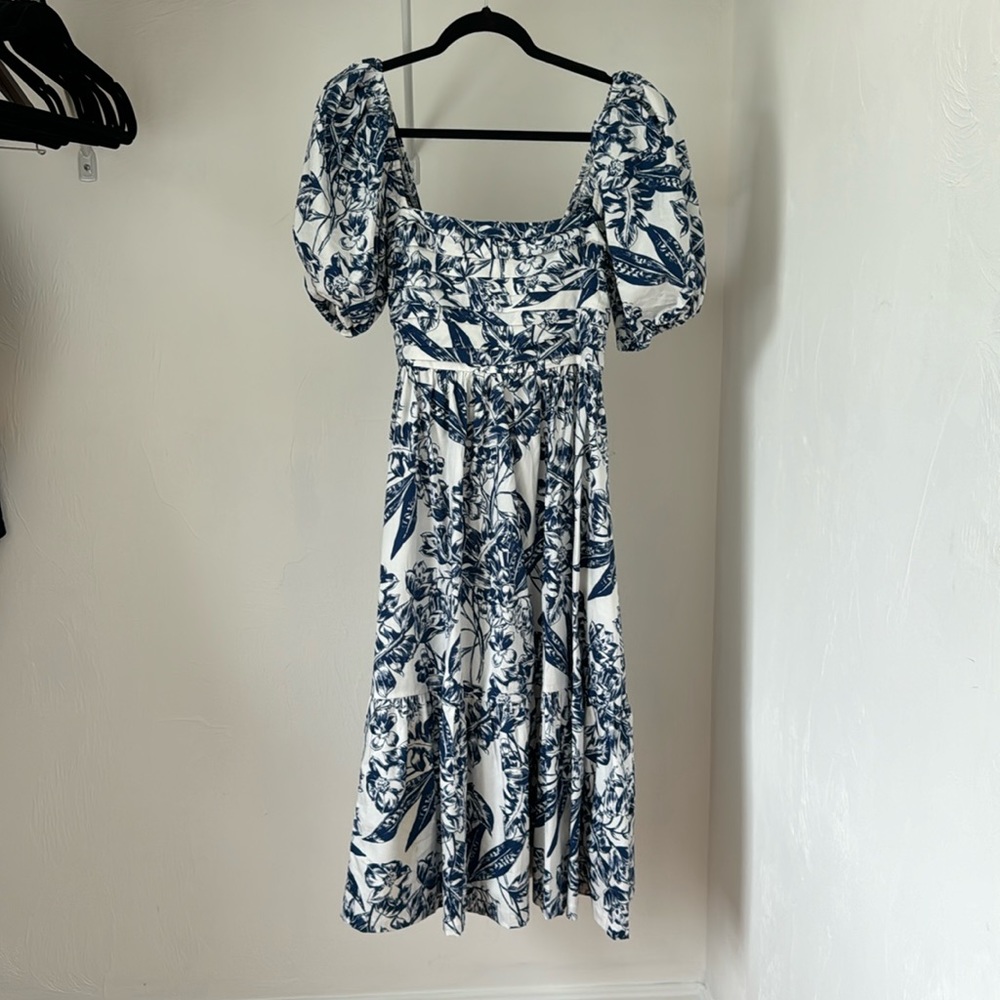 Abercrombie Emerson poplin puff sleeve midi dress